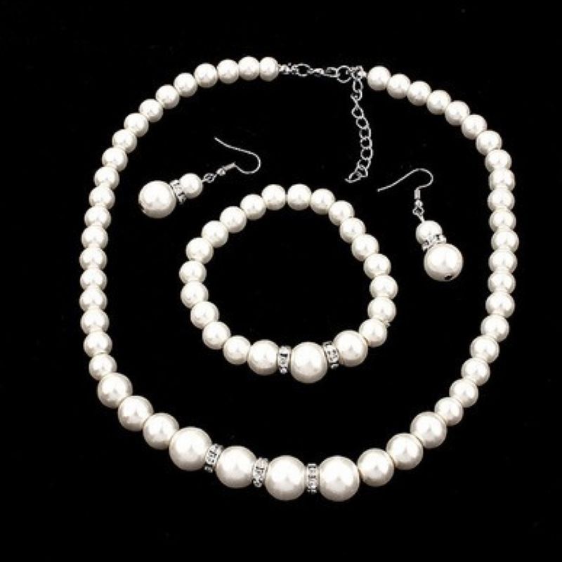 Boeket Nieuwe Bruidstrui Halsketting Kit Diamanten bezaaide Parelketting Oornagel Armband Set_voghion.com