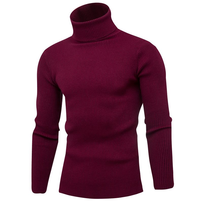 new men's casual sweater fashion simple high collar knitted slim bottoming shirt for men_voghion.com