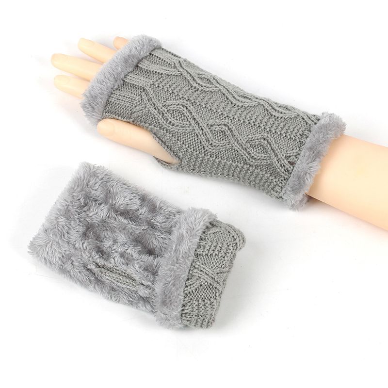 Warm Plush With Fleece Anti Cold Knitted Gloves, Wrist Protection For Autumn And Winter, Exposed Fingers, Yarn_voghion.com