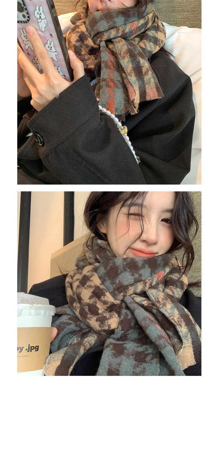 New Thousand Bird Grid Scarf Women's Shawl Dual Use Korean Version Versatile Explosive Warm New Winter Advanced Student Scarf_voghion.com