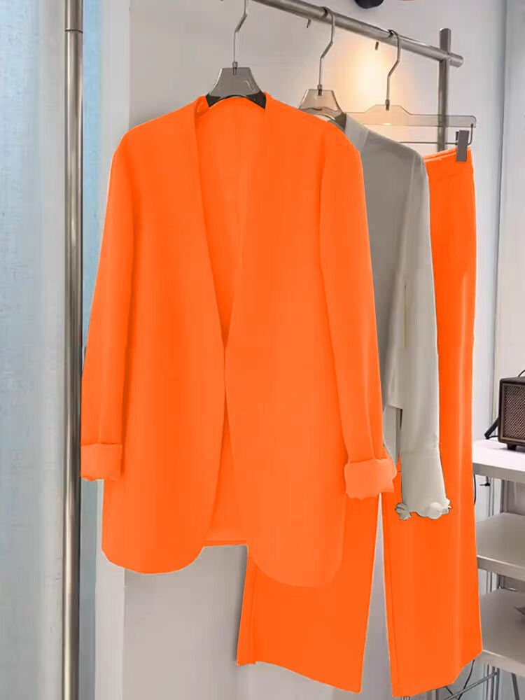 Conjunto de traje de talla grande para mujer, primavera y otoño, holgado, informal, formal, de dos piezas, con pantalones anchos y blazer pequeño._voghion.com