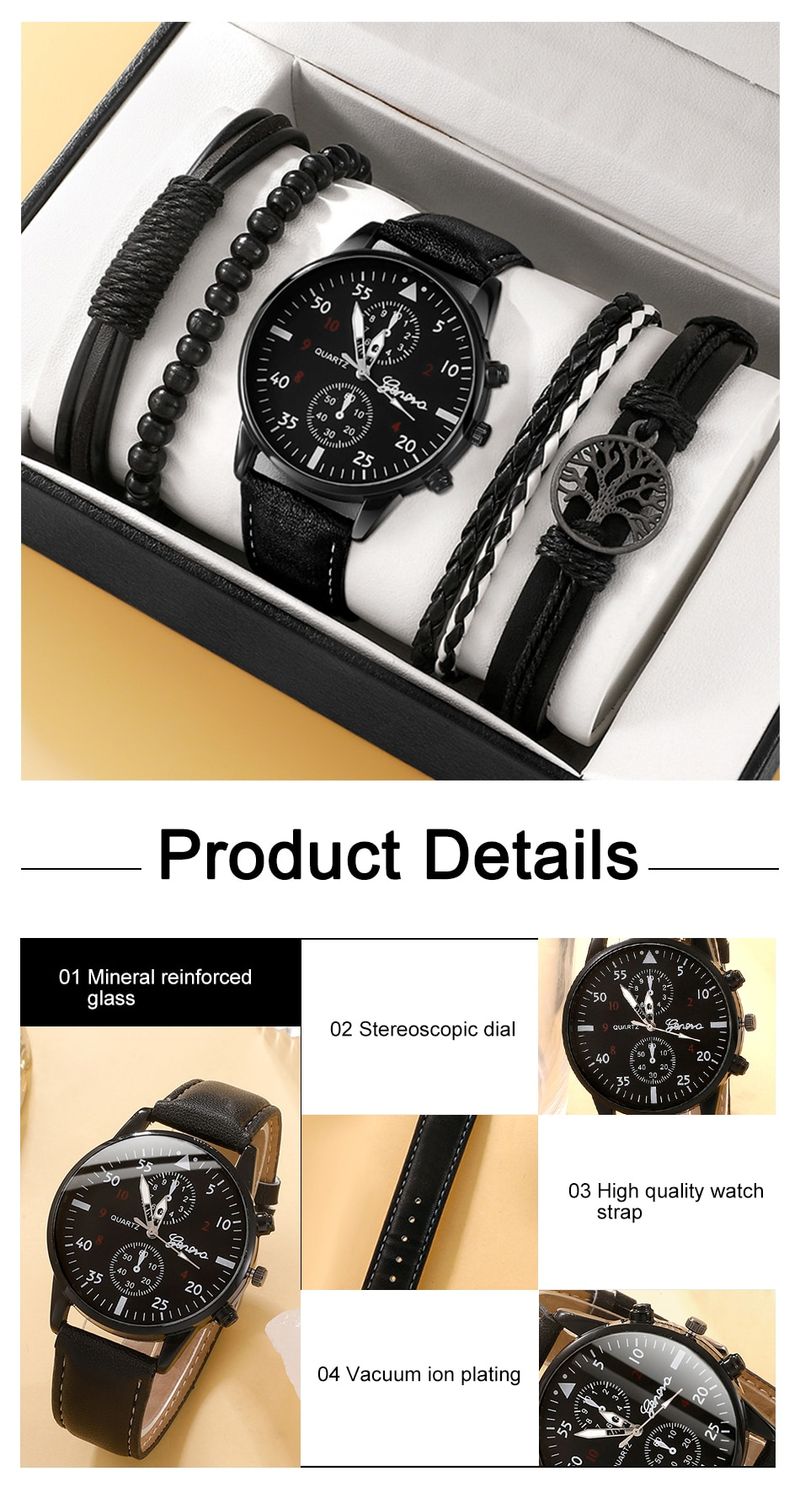 New Men Watch Luxury Bracelet Set Fashion Business Brown Leather Quartz Wrist Watches For Men Gift Set Relogio Masculino_voghion.com