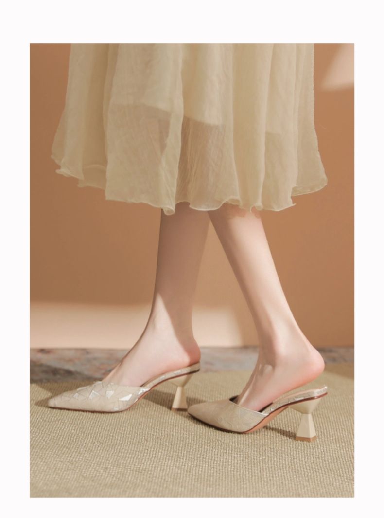6777-2 Summer New Korean Style Mid-Heel Sandals For Women High Chunky Heel Versatile Commuting Closed-Toe Half Slippers_voghion.com