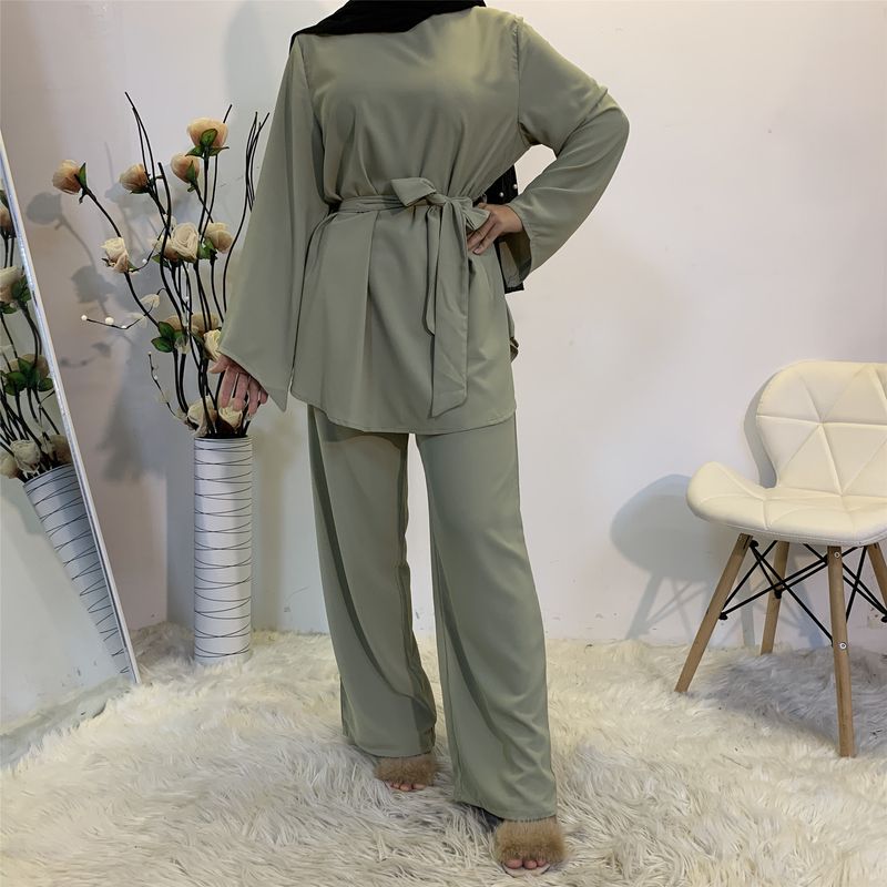 Two-pieces Abaya Turkish Kimono Tops Pants Muslim Dress Abayas Hijab Robe Dubai Caftan Kaftan Islam Clothing For Women Fashion_voghion.com