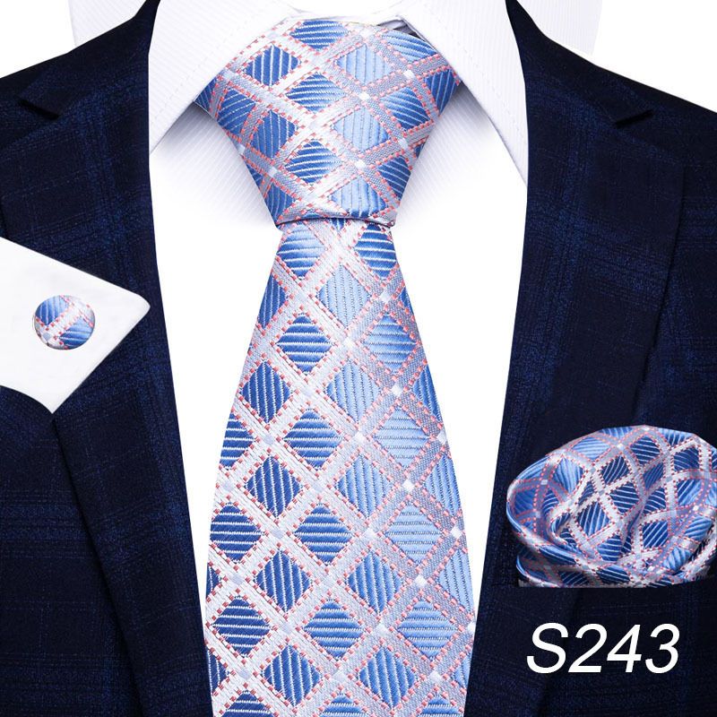 Corbata de seda de poliéster de alta calidad unisex para hombre, corbata formal de color sólido, bolsillo, toalla, gemelos, juego de jacquard_voghion.com