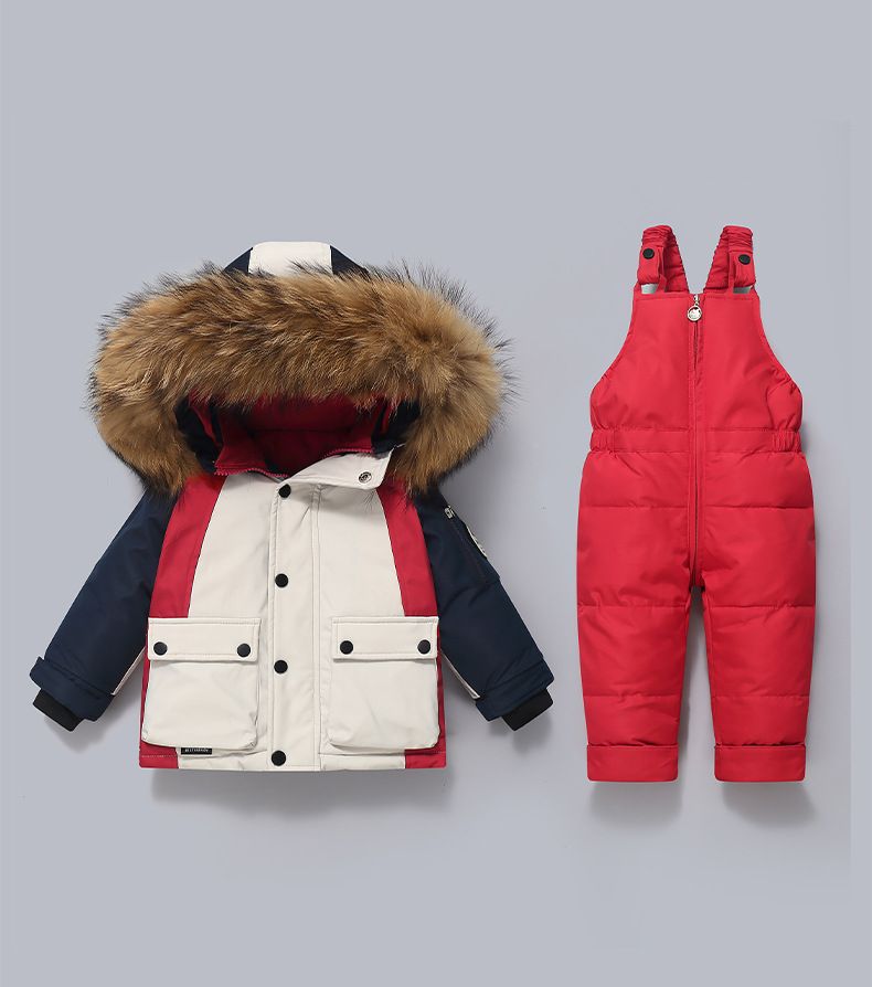 Premium Winter Kids Overalls Set With Detachable Hood, Warm Fleece-Lined Snowsuit For Boys & Girls(80-110cm) – Soft Duck Down, Zipper Closure_voghion.com