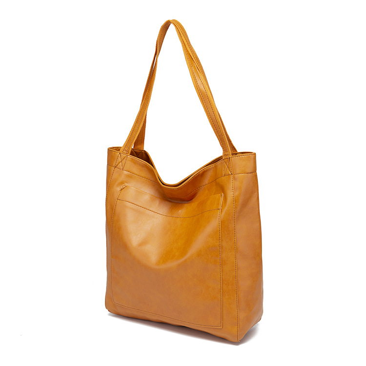 Retro oil wax leather simple all-in-one tote commuter women's bag shoulder bag_voghion.com