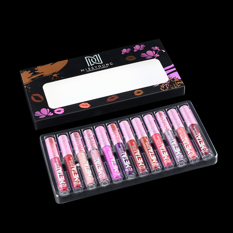 Σετ 12 τεμαχίων Glitter Shimmer Lip Lipstick Σετ 12 τεμαχίων με λαμπερά, αδιάβροχα και πολύχρωμα lip gloss_voghion.com