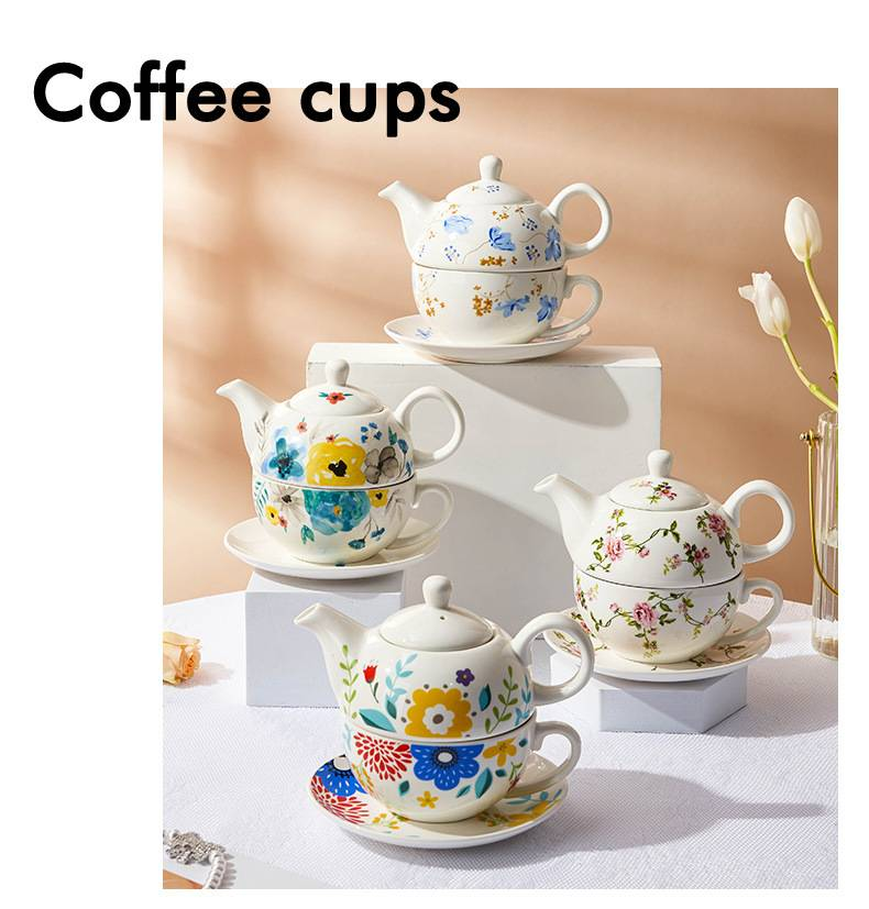 Ensemble créatif de tasses à café et soucoupes en céramique, bouilloire mère-enfant, théière, tasse à thé, assiette à Dessert, service à thé unique de l'après-midi_voghion.com