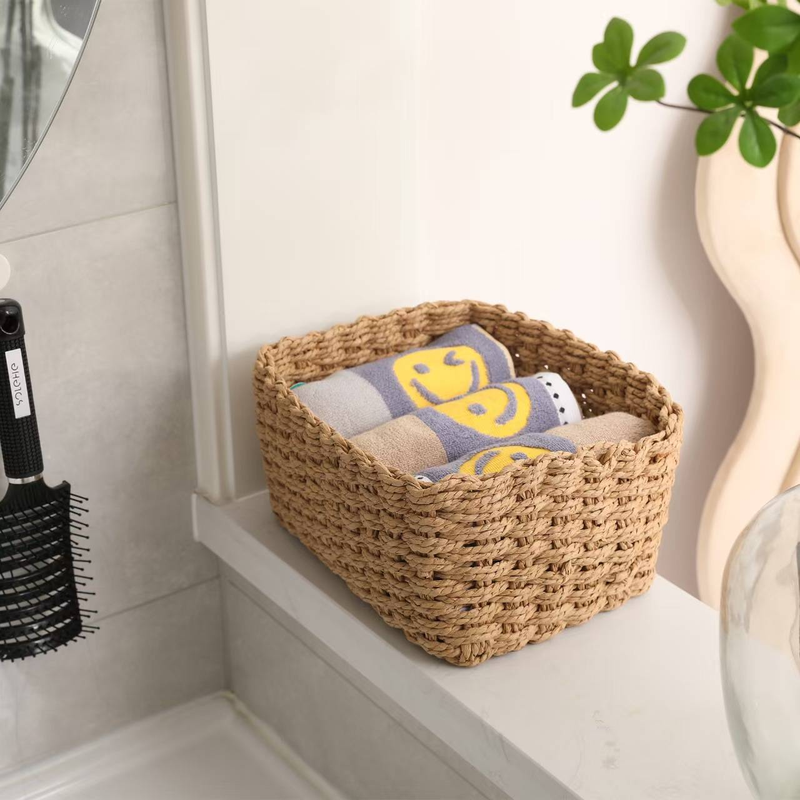 Wannilen Woven Storage Baskets, Recycled Paper Rope Bin Organizer Divider for Cupboards Drawer Closet Shelf Dresser, Set of 3 (Brown)_voghion.com