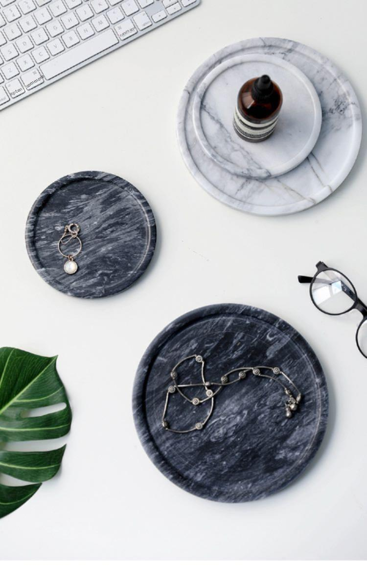 Schwarz-weißes Tablett aus natürlichem Marmor – Schmuck- und Kosmetikständer mit Rille, Heimdekor, luxuriöse Servierschale aus Stein, eleganter Kosmetik-Organizer_voghion.com