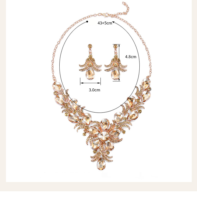 Women's Jewelry Set Alloy Clavicle Chain Necklace Earrings Set Palace Temperament Retro Color Flower Crystal_voghion.com