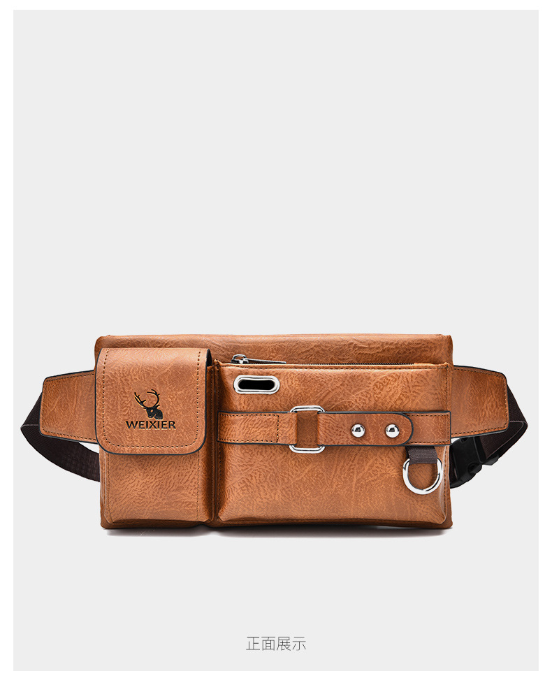 Herren-Umhängetasche, Umhängetasche, taktische Brusttasche für den Sommer, Handy-Hüft- und Hüfttasche, multifunktionale Brusttasche, Retro-PU-Hüfttasche_voghion.com