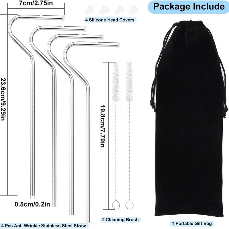Paille anti-rides, paille réutilisable en acier inoxydable, facile à nettoyer, brosse de nettoyage incluse_voghion.com
