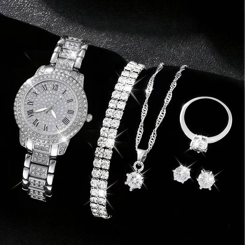 Set di orologi Lucky Treasure: bracciale e orologio in cristallo da 5 pezzi (moda e al quarzo)_voghion.com