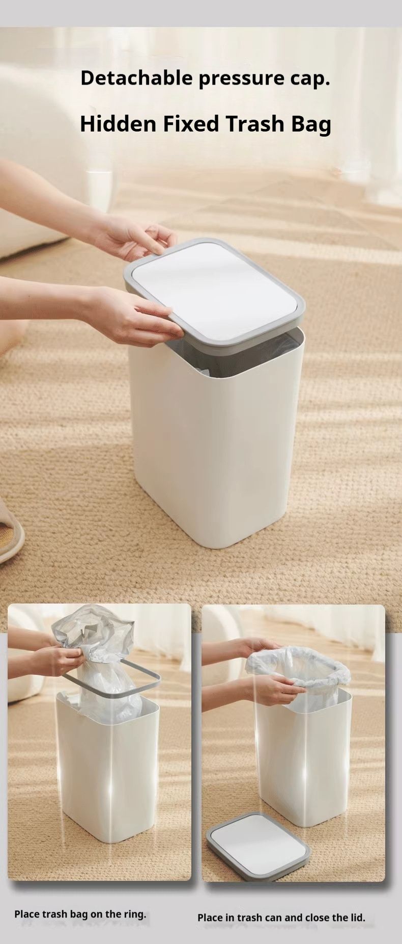 Cestino sottile da parete con coperchio a pressione per l'apertura – Cestino salvaspazio per bagno/cucina per spazi ristretti (plastica resistente, 2 opzioni di montaggio)_voghion.com