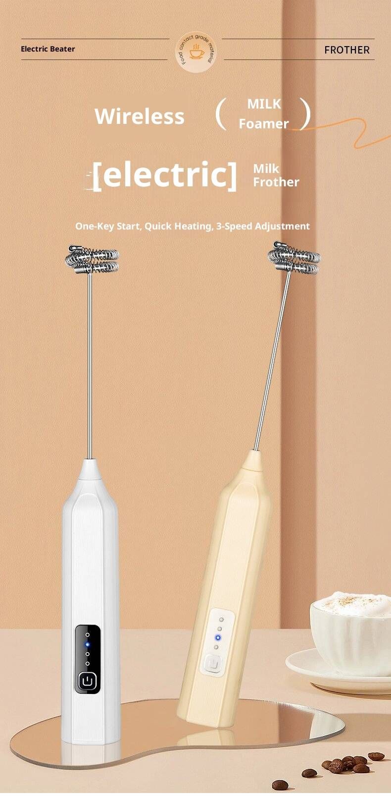 Handheld 3-Speed Electric Whisk – Mini Milk Frother & Egg Beater For Coffee, Baking, Smoothies (Soft-Touch Grip, Pastel Colors)_voghion.com