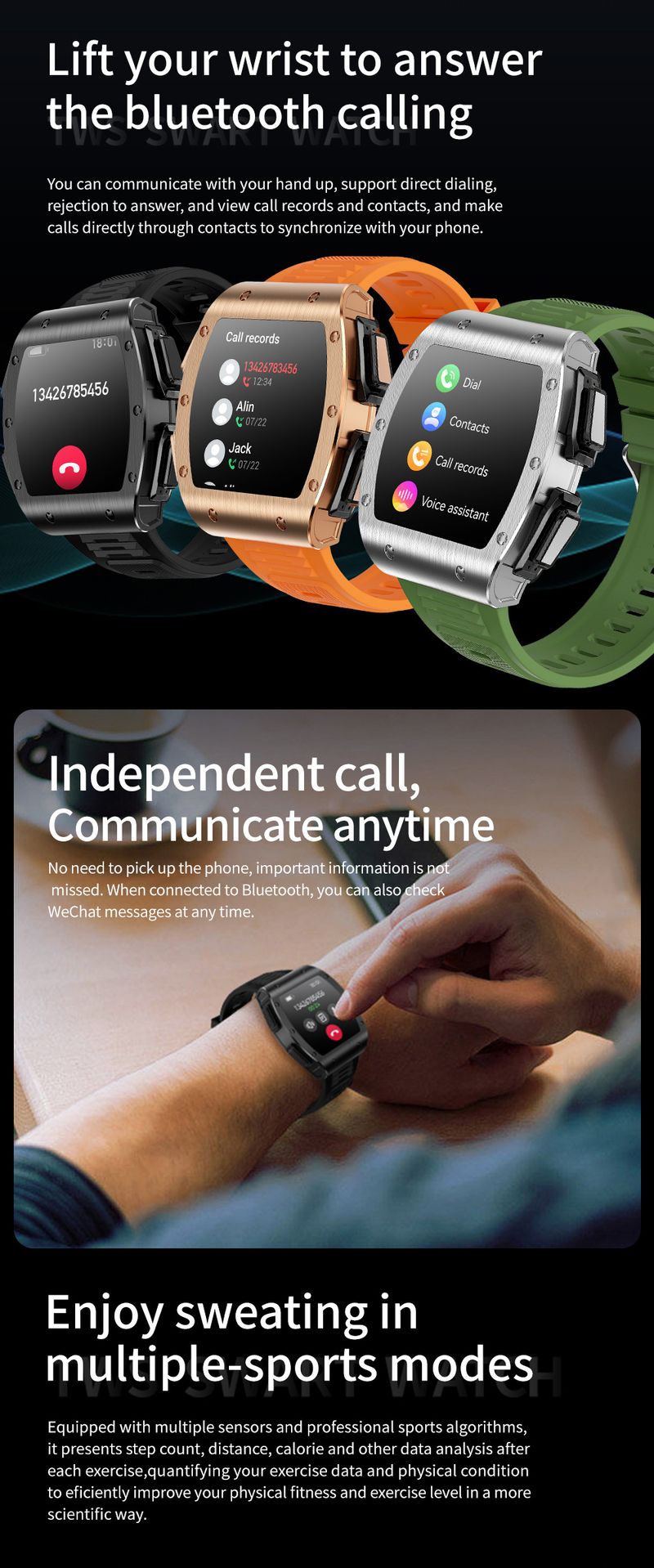 Ceas inteligent pentru produse electronice de larg Căști Bluetooth Ceas sportiv pentru afaceri, 2 într-unul, Ritmul cardiac Tensiune arterială Somn sănătos_voghion.com