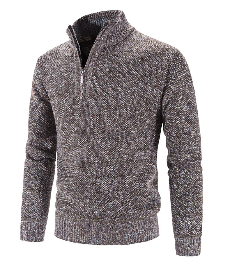 Men's fleece plus-size zip-up half-turtleneck sweater men's long-sleeved sweater_voghion.com