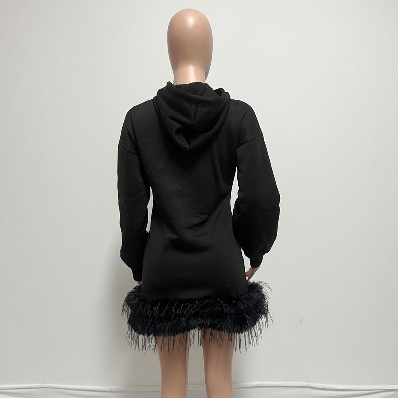 Women's Clothing beauty hooded sweatshirt pure craft color feather style supply dress plus pink_voghion.com