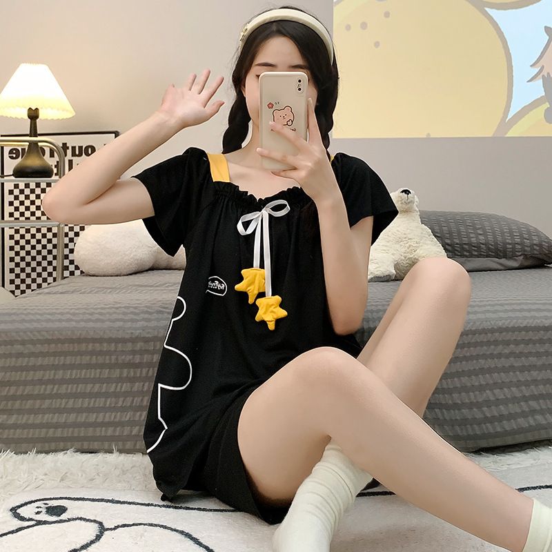 Pigiama in cotone lavorato a maglia 2024 estate dolce principessa stile pantaloncini a maniche corte più_voghion.com