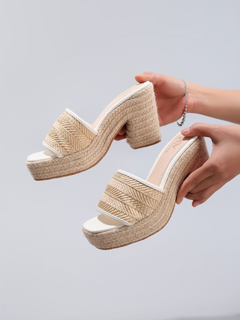 Women's Shoes Rope Wedge Thick Soled Sandals Braided Straw Rope One Strap Casual Summer Waterproof Platform High Heels_voghion.com