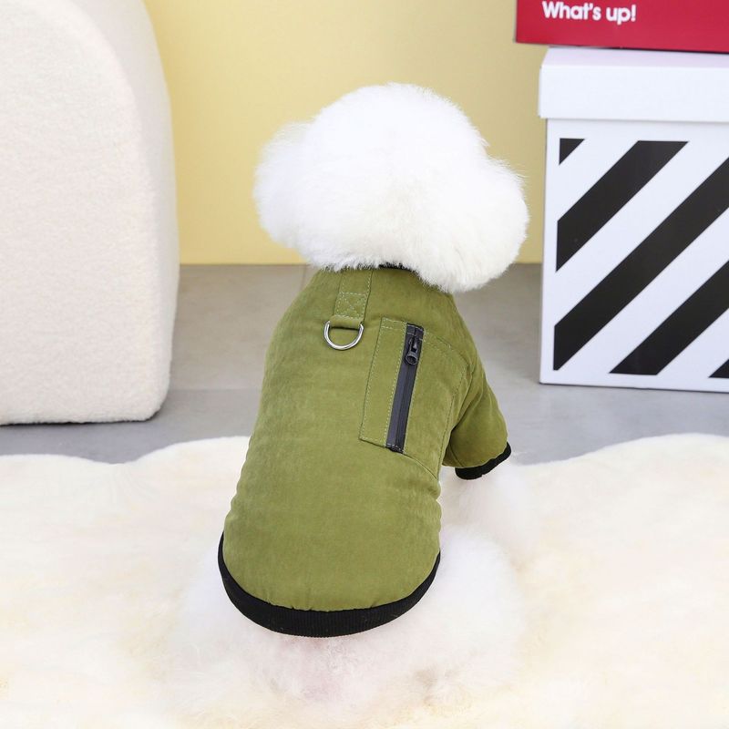 Abbigliamento per animali domestici autunno/inverno per cani con anello di trazione e cappotto in cotone con cerniera in velluto 23 colori_voghion.com