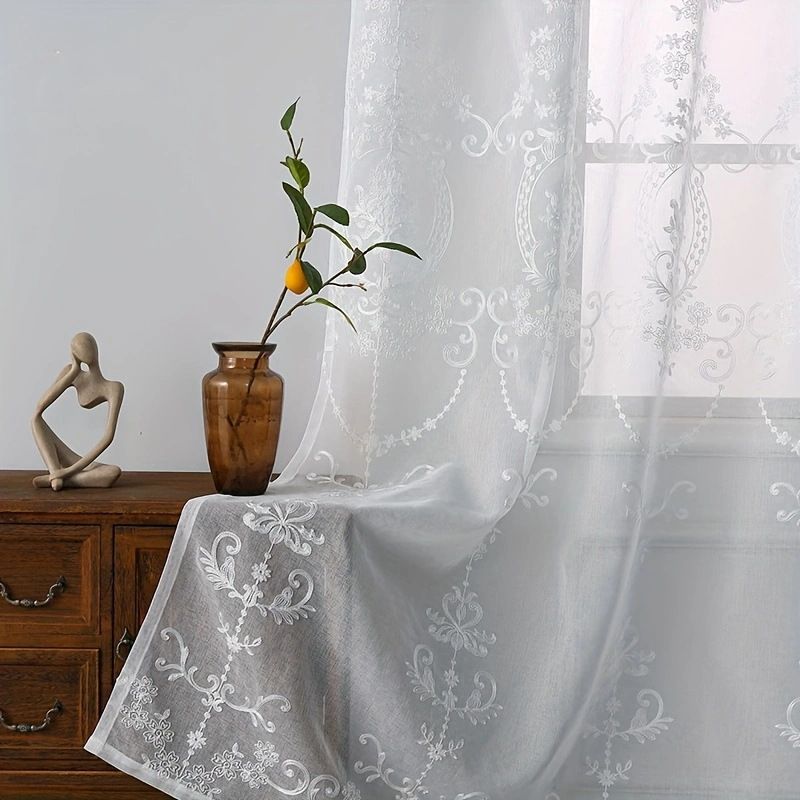 Witte hangmand, handdoek, borduurwerk, geperforeerd raamscherm, klaslokaal, slaapkamergordijn, woonkamer, slaapkamer, balkon, semi-verduisterend kantgordijn_voghion.com