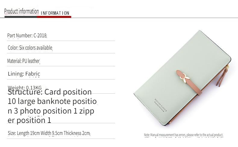 New Women's Wallet Female Long Korean Version Student Fashion Zipper Buckle Thin Wallet Multi-card Soft Wallet Card Bag_voghion.com
