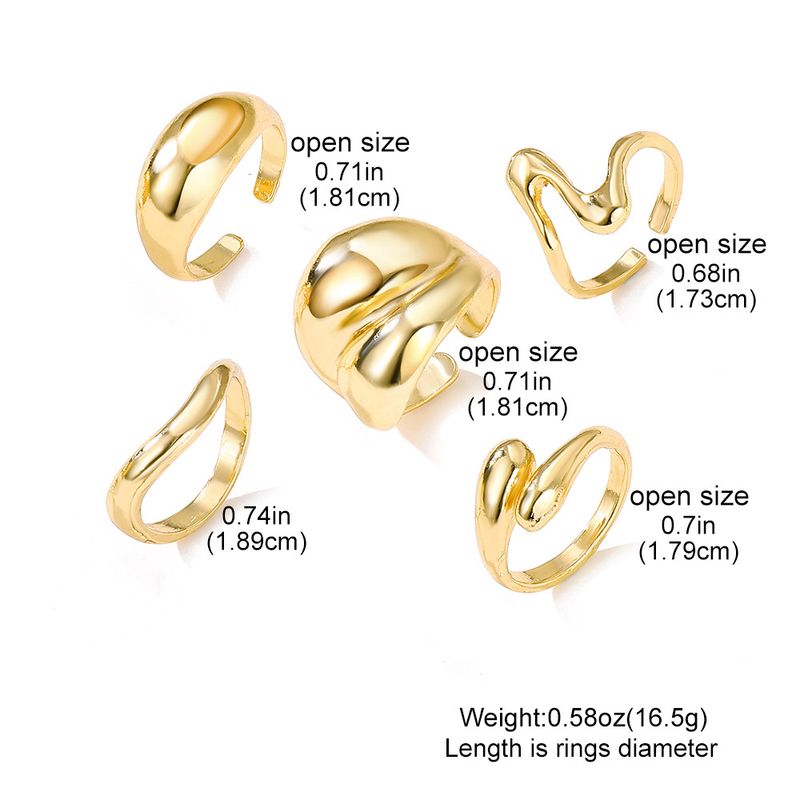 Set di anelli in lega irregolare - Gioielli di forma speciale da 5 pezzi per le tendenze della moda femminile, semplici e di tendenza, in metallo di alta qualità_voghion.com