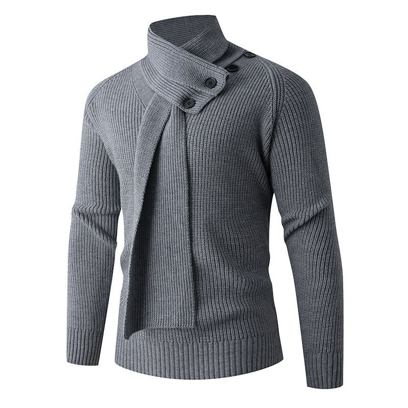 Men's High Neck Button Scarf Pullover Sweater – Winter Knitwear Casual Base Layer (Black, Red, Apricot, Grey, M-4XL)_voghion.com