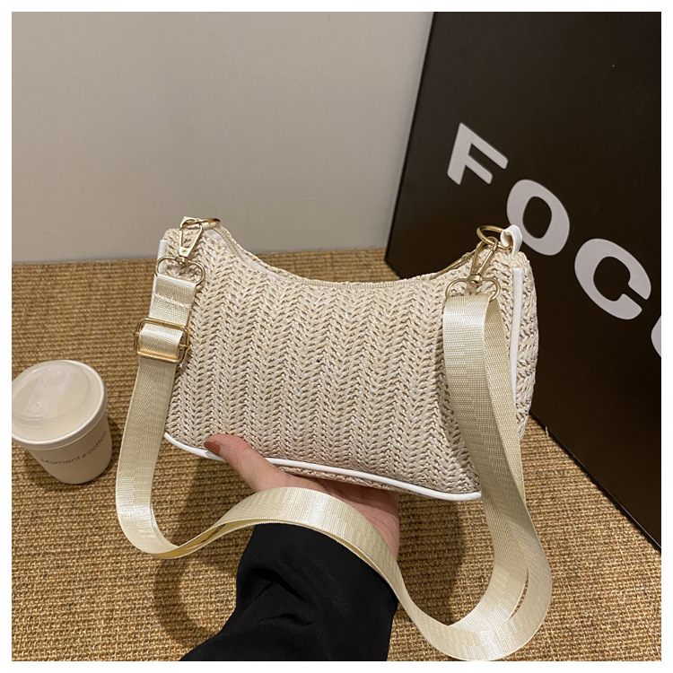 Borsa piccola in tessuto estivo Borsa da donna sotto le ascelle in tessuto erba alla moda e alla moda, borsa a tracolla singola con texture unica_voghion.com