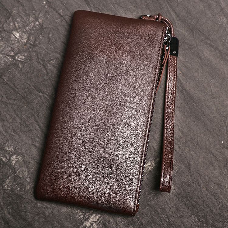 New Genuine Leather Men's Handbag, Women's Cowhide Long Zero Wallet, Soft Leather Thin Phone Bag, Neutral Luxury Feeling Wallet, Wishing You Good Luck_voghion.com