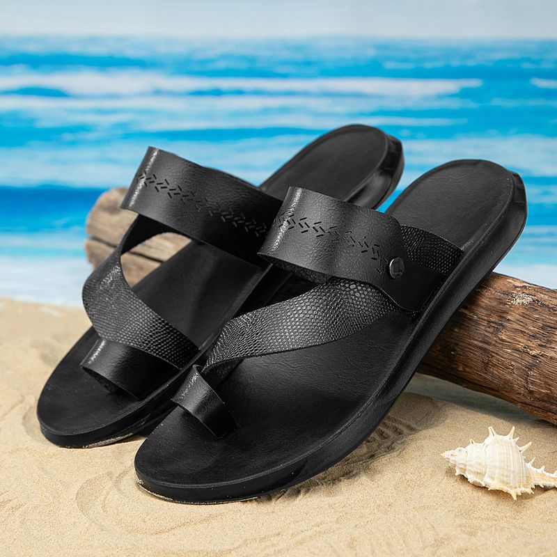 Leather New Summer Anti Slip Driving Casual Comfortable Large Men's Sandals_voghion.com