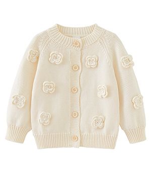 Frühling und Herbst Rundhals handgemachte Blume gestrickte Strickjacke langärmeligen Mantel für Baby Mädchen Pullover_voghion.com