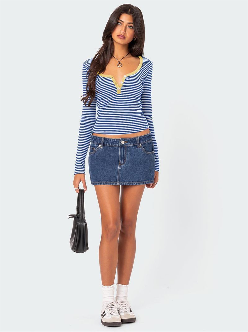 Chemise boutonnée en tricot rayé pour femme, coupe slim en coton avec blocs de couleurs_voghion.com