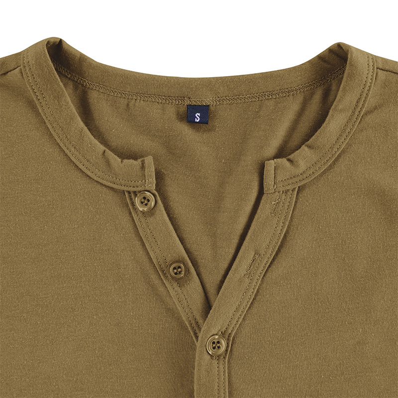Maglietta estiva da uomo a maniche corte Henry 2023 con scollo a V e bottoni, top Henley_voghion.com