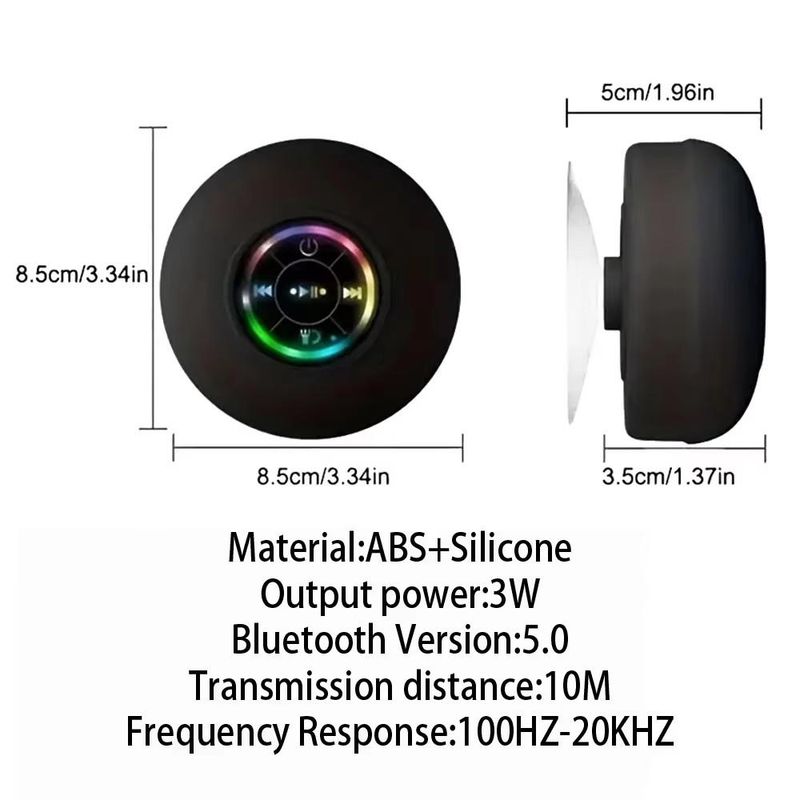 Wasserdichter Bluetooth-Lautsprecher mit bunten LED-Leuchten, starkem Saugnapf und Telefonhalter, tragbarer Mini-Lautsprecher für den Außenbereich/Show_voghion.com