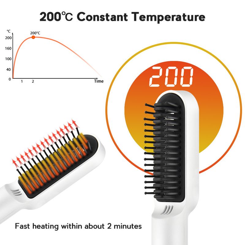 Pettine riscaldato per lo styling ricaricabile tramite USB, denti larghi senza fili per districare e lisciare, utilizzo per 30 minuti_voghion.com
