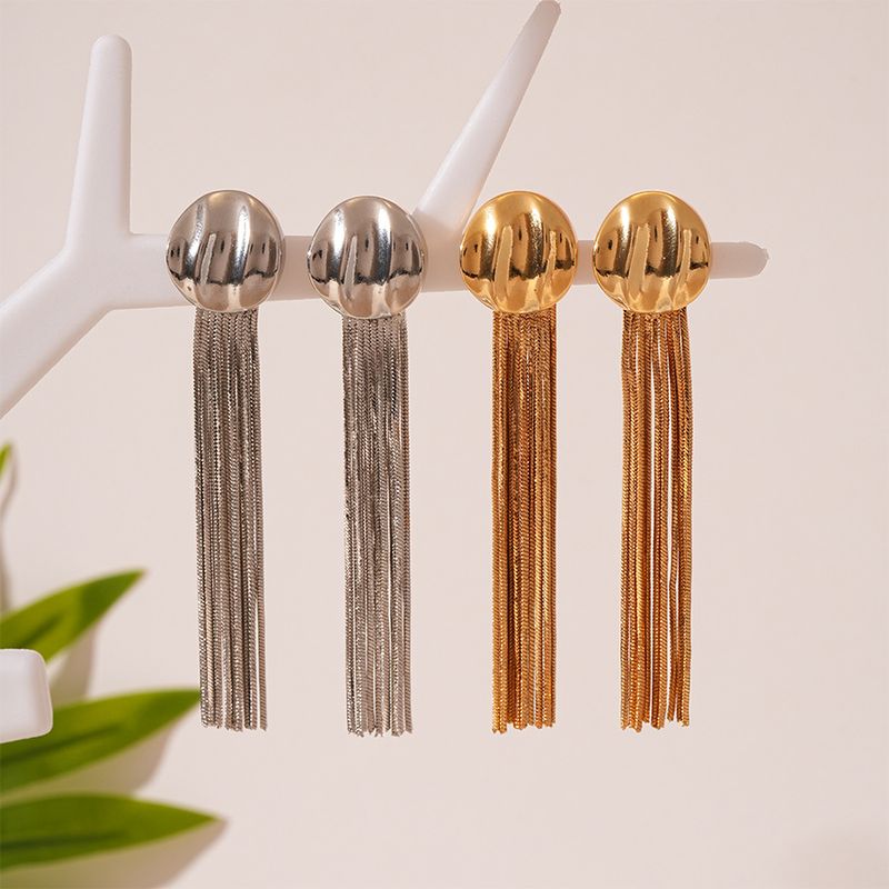 Metallic geometric fringed silver needle earrings elegant niche temperament premium earrings_voghion.com