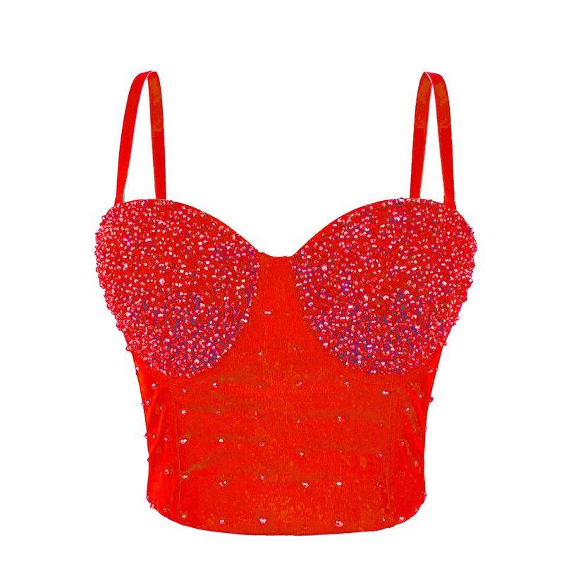 Women's Clothing Shiny Beads Handmade High End Outer Wear Small Camisole Herringbone Bra_voghion.com