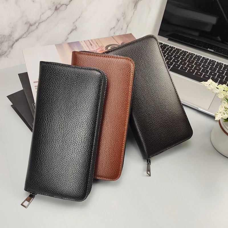 Premium PU Leather Long Zip Wallet For Men – Slim RFID Blocking Billfold With Multiple Card Slots & Phone Pocket, (Black, Dark Brown, Light Brown)_voghion.com