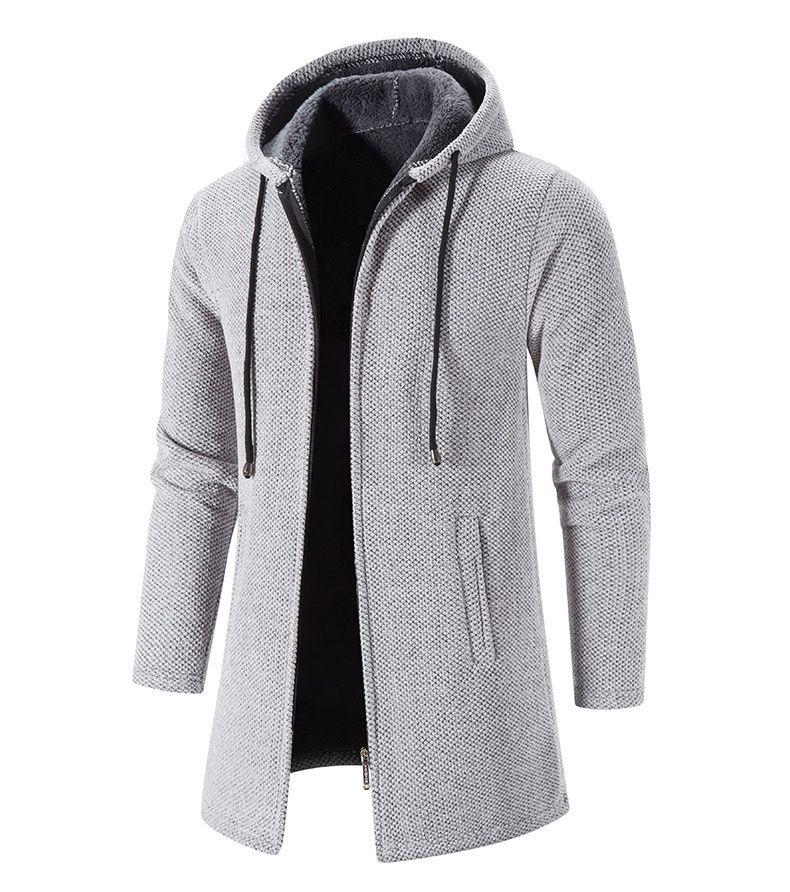 Cardigan in maglia foderato in pile da uomo, elegante, invernale, con cappuccio e colletto in sherpa, pullover a maniche lunghe dalla vestibilità ampia per un look casual._voghion.com
