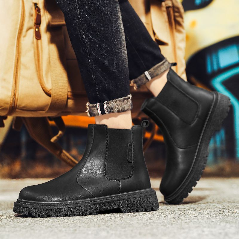 Bottes de sport décontractées en cuir PU pour hommes Bottines courtes de combat de couleur unie pour hommes_voghion.com