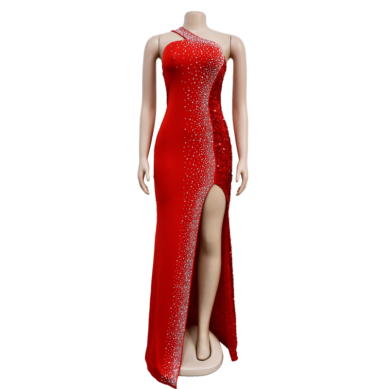 Damenbekleidung Einfarbig Hot Diamond Pailletten Ärmelloses Kleid mit langem Rock_voghion.com