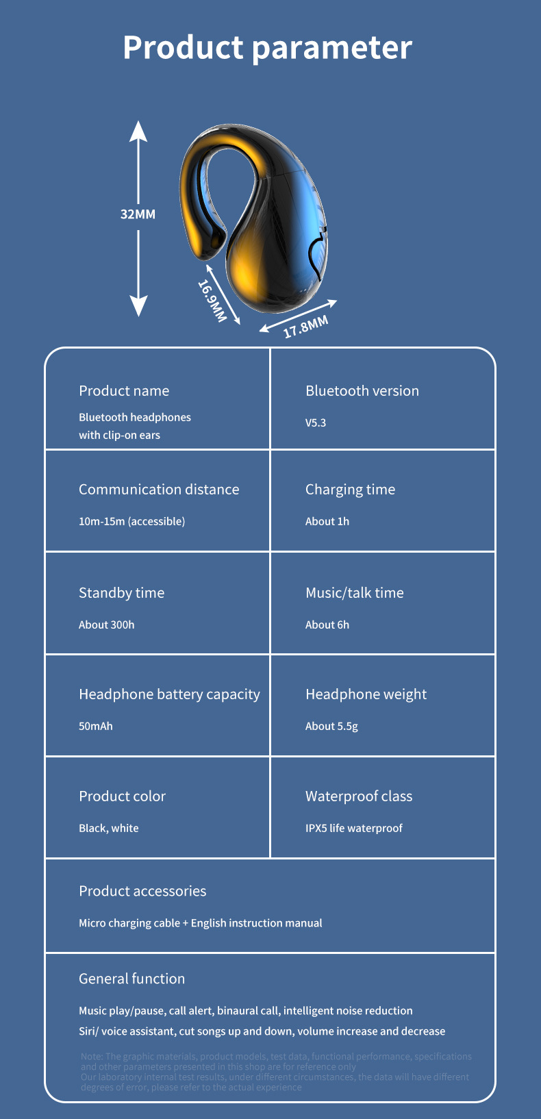 Nová Bluetooth sluchátka AX11 s klipem na uši, externí zvuk, jedno ucho, obchodní koncept, bezdrátová sluchátka s kostním vedením_voghion.com