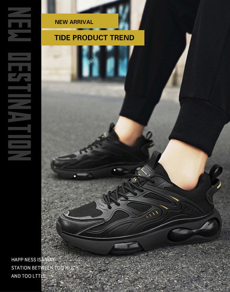 Chaussures de sport à coussin d'air pour hommes, basses à lacets, noires, Mamba, en maille, semelle épaisse, pour papa, nouvelle collection 2024_voghion.com
