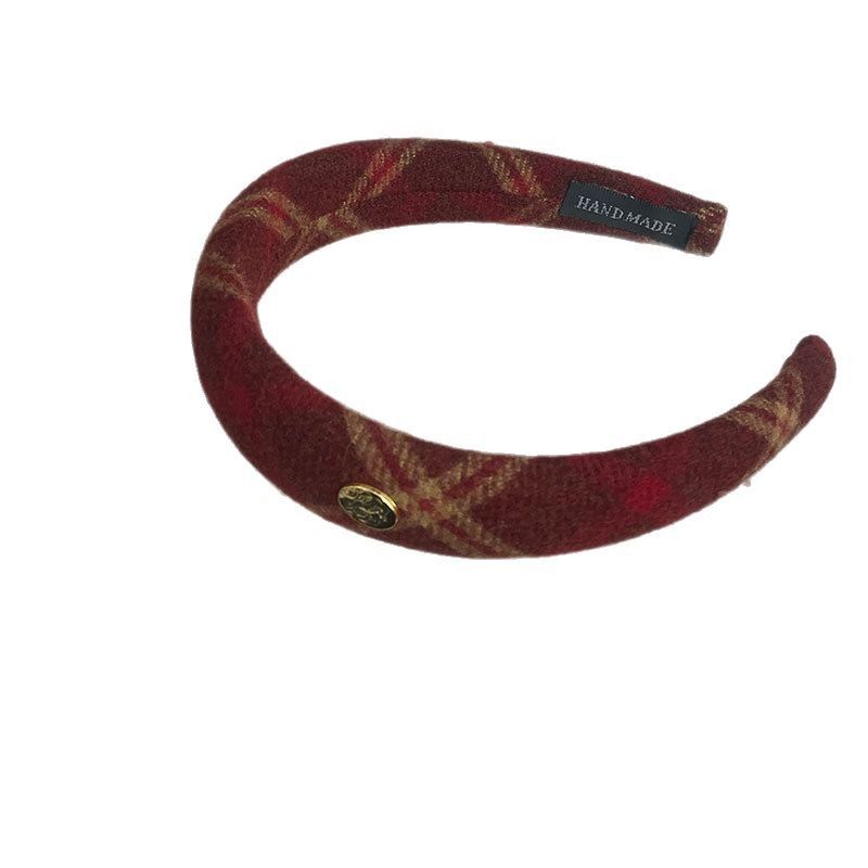 Fascia per capelli a quadri rossi con corona alta per donna, fascia per capelli per il lavaggio del viso 2025, accessorio per capelli di Capodanno_voghion.com