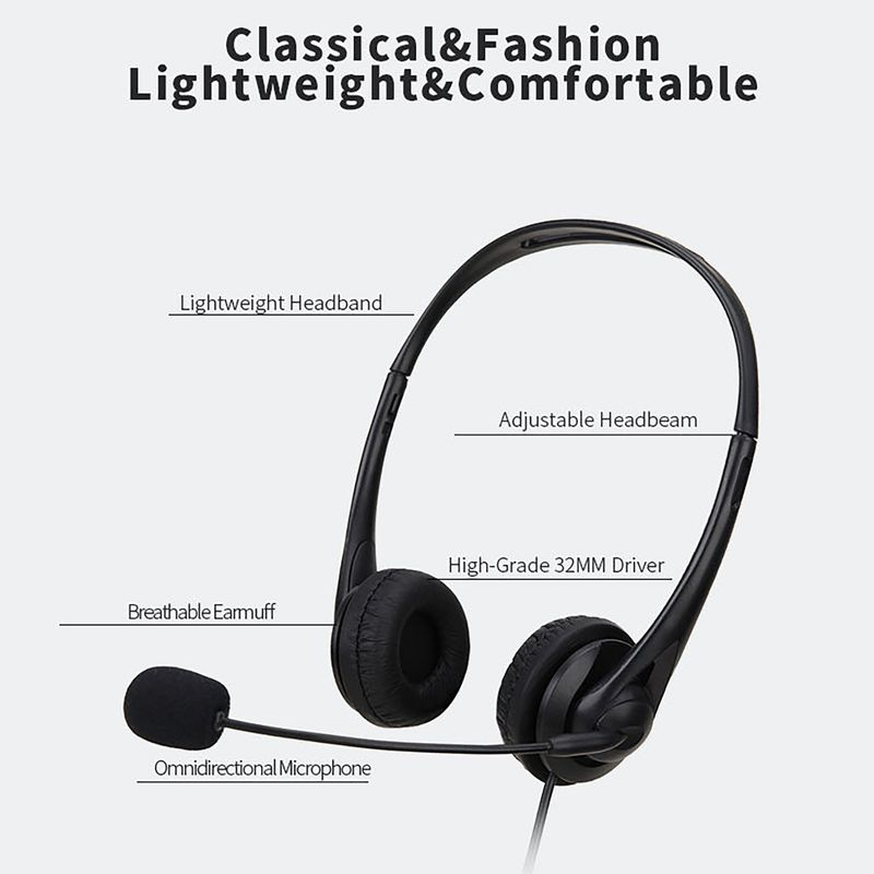 Cuffie cablate SY490 universali con cancellazione del rumore, cuffie binaurali USB con microfono per l'insegnamento online_voghion.com