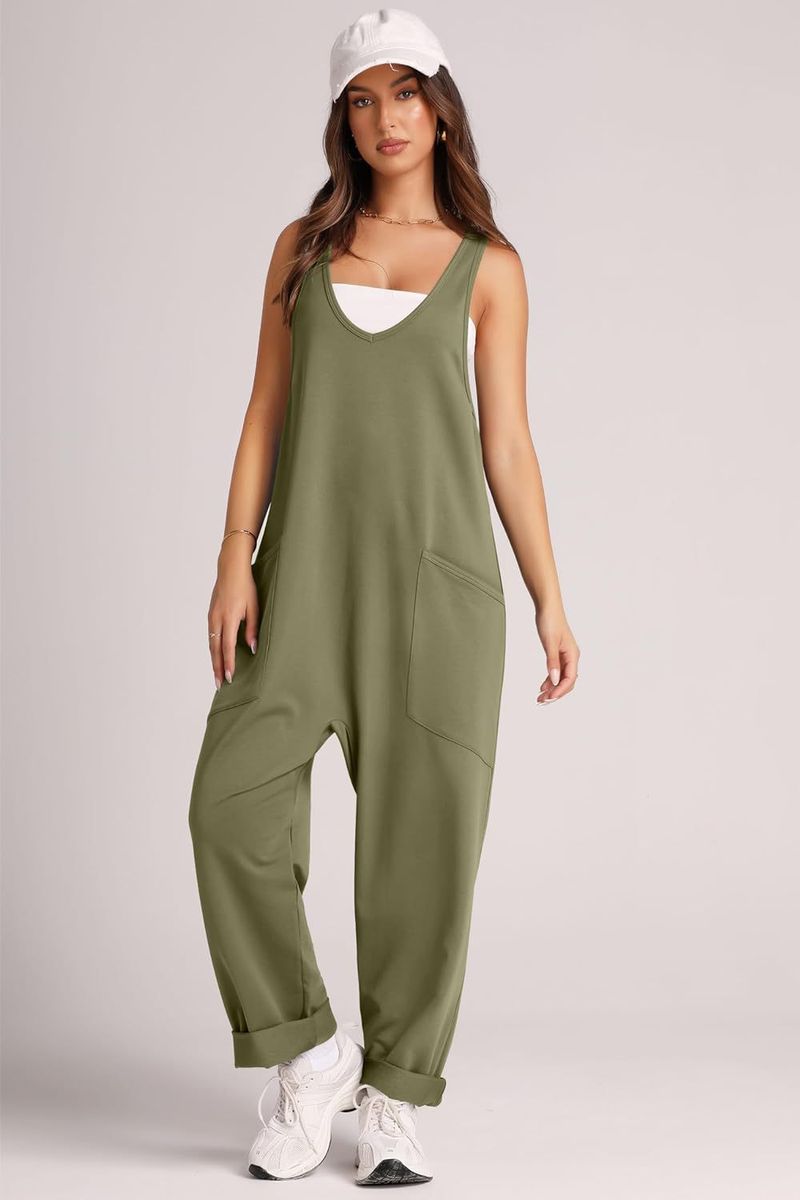 Sommer-Jumpsuit aus Baumwolle für Damen – Ärmelloser Overall mit Taschen, lässiger, lockerer Schnitt | Streetwear-Mode | Leicht und atmungsaktiv_voghion.com